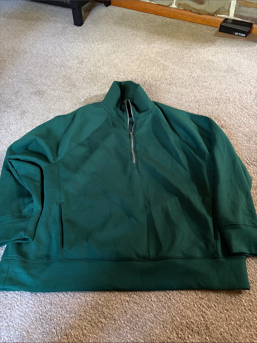 Women's Dark Green Half-Zip Pullover Hoodie